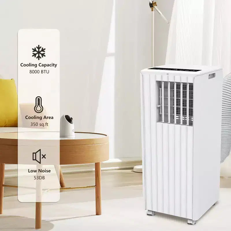Climatiseur portable 8 000 BTU pour pièces jusqu'à 32,5 m², climatiseur portable 4 en 1 avec fonctions refroidissement, ventilateur, déshumidificateur et mode veille, unité de climatisation intérieure avec télécommande