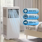 Climatiseur portable 8 000 BTU - Climatiseur 3-en-1 pour pièces jusqu'à 32,5 m² avec télécommande et kit fenêtre