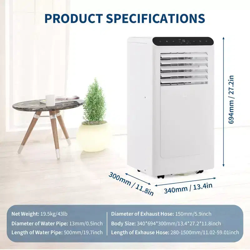 Aire Acondicionado Portátil de 10,000 BTU con Calefactor - Unidad de CA 4 en 1 (Frío/Calor/Deshumidificador/Ventilador) para Habitaciones de Hasta 42 m²