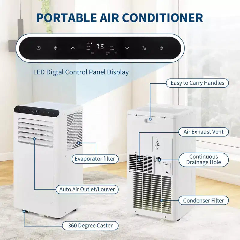 Aire Acondicionado Portátil de 10,000 BTU con Calefactor - Unidad de CA 4 en 1 (Frío/Calor/Deshumidificador/Ventilador) para Habitaciones de Hasta 42 m²