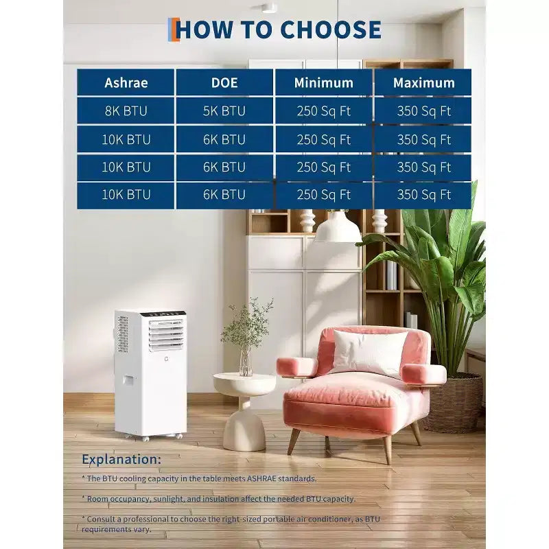 Climatiseurs portables de 8 000 BTU, appareil de climatisation portable 3-en-1 refroidissant jusqu'à 32,5 m², climatiseur vertical silencieux avec télécommande, froid, ventilateur, déshumidificateur