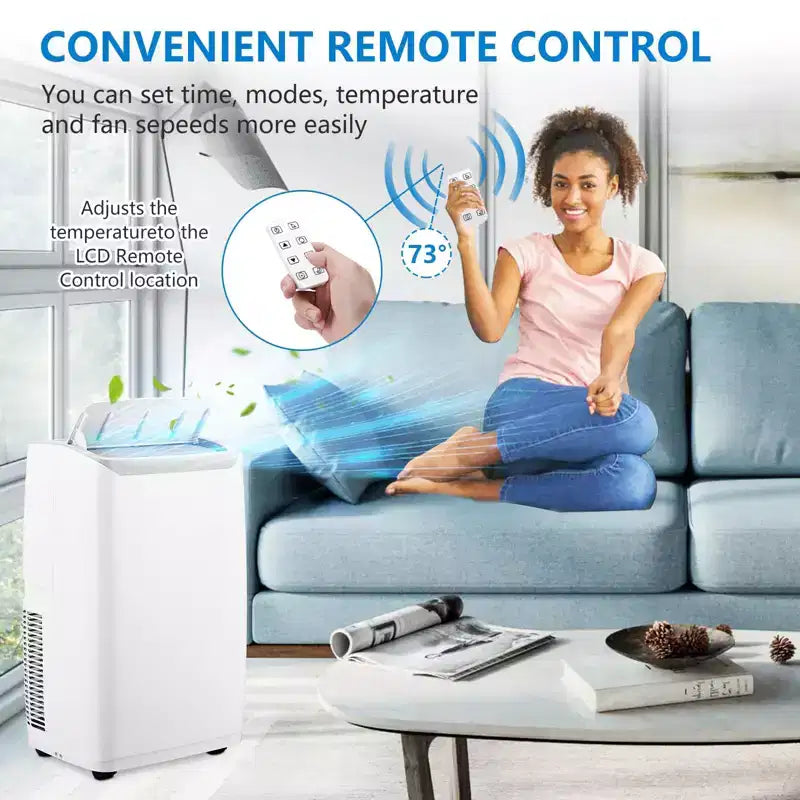 Climatiseur portable | Climatiseur de 14000 BTU refroidissant jusqu'à 65 m² | Avec télécommande, ventilateur AC déshumidificateur | Faible bruit | Mode veille | Idéal pour la maison