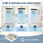 Climatiseur portable 8 000 BTU 3-en-1 (1 unité) pour pièces jusqu'à 32,5 m² | Design compact avec kit fenêtre et minuterie 24h