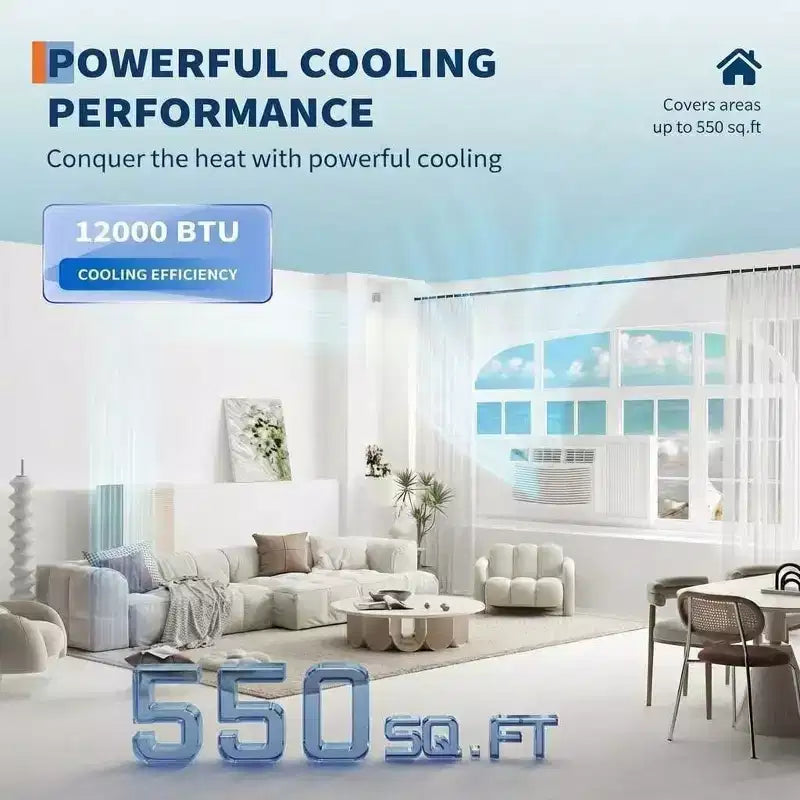 Climatiseur de fenêtre 12 000 BTU – Unité chaud/froid blanche (1 pièce) pour pièces moyennes/grandes | Efficacité énergétique et installation facile
