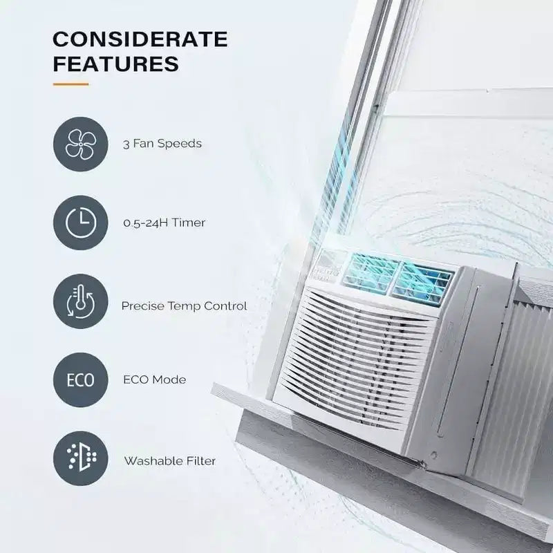Climatiseur de fenêtre 12 000 BTU – Unité chaud/froid blanche (1 pièce) pour pièces moyennes/grandes | Efficacité énergétique et installation facile
