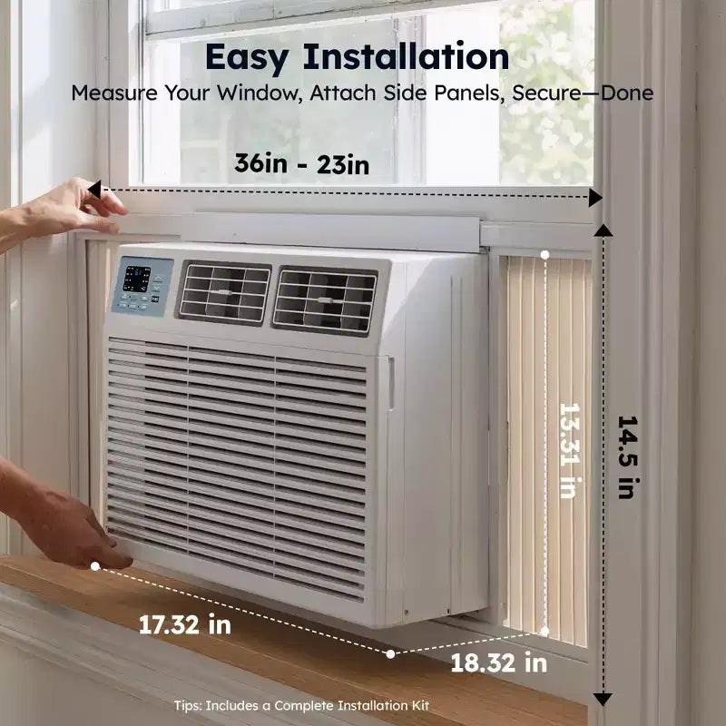 Climatiseur de fenêtre intelligent Simzlife 10000 BTU, climatiseur 3-en-1 pour 42 m², contrôle par application, installation facile, économe en énergie et silencieux, blanc