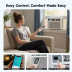 Climatiseur de fenêtre intelligent Simzlife 10000 BTU, climatiseur 3-en-1 pour 42 m², contrôle par application, installation facile, économe en énergie et silencieux, blanc