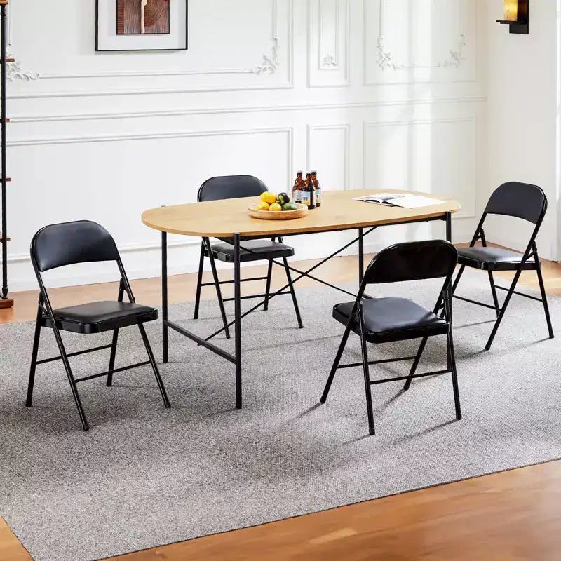 JIONJOY 4-Pack PU Leather Metal Frame Folding Chair