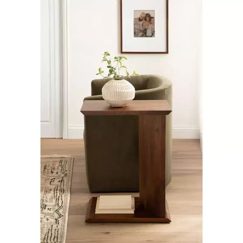 Kate and Laurel Thaxter Wood C-Table, Walnut Brown, 20x10x28