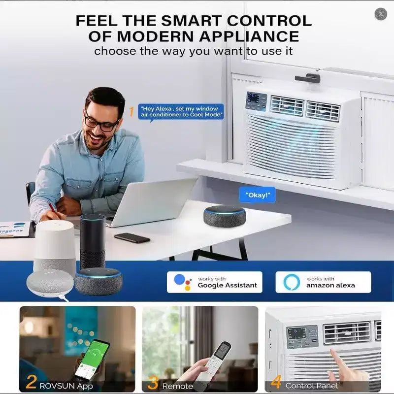 Climatiseur de fenêtre intelligent 23 200 BTU avec pompe à chaleur - Unité blanche 7-en-1 (1 pack) pour grandes pièces jusqu'à 88 m² | Compatible WiFi/Alexa, 208/230 V
