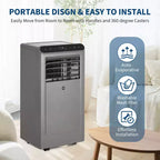 Climatiseur portatif 10 000 BTU 3-en-1 gris/noir (1 paquet) pour pièces jusqu'à 450 pieds carrés | Comprend une télécommande, un kit de fenêtre et une minuterie de 24h pour la maison/l'hôtel