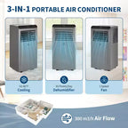 Climatiseur portatif 10 000 BTU 3-en-1 gris/noir (1 paquet) pour pièces jusqu'à 450 pieds carrés | Comprend une télécommande, un kit de fenêtre et une minuterie de 24h pour la maison/l'hôtel