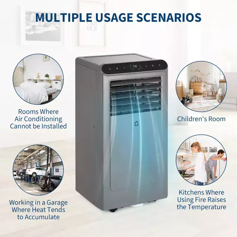 Climatiseur portatif 10 000 BTU 3-en-1 gris/noir (1 paquet) pour pièces jusqu'à 450 pieds carrés | Comprend une télécommande, un kit de fenêtre et une minuterie de 24h pour la maison/l'hôtel