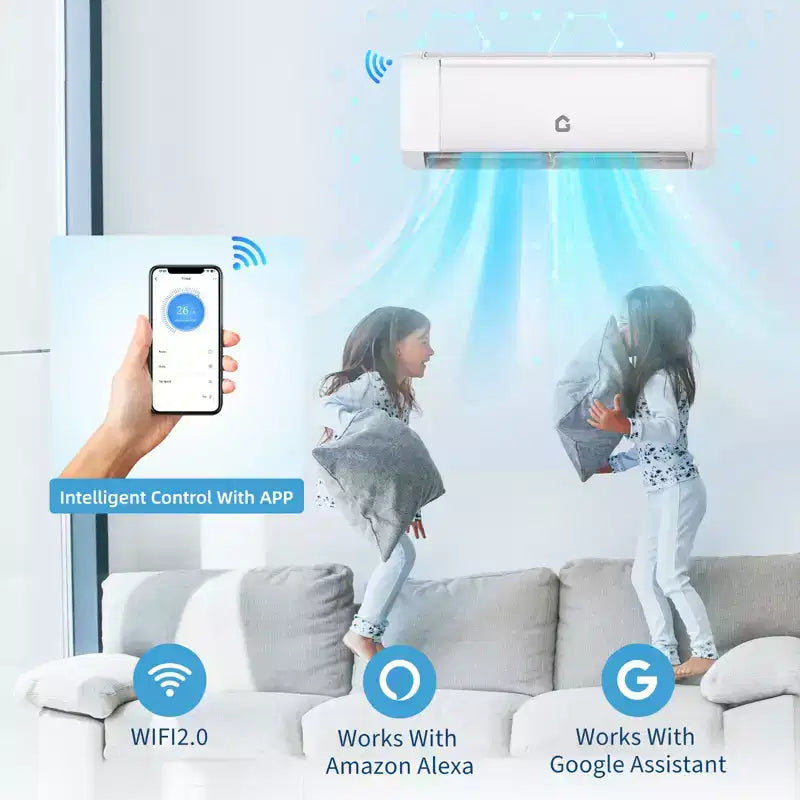 Climatiseur et Chauffage Mini Split Écoénergétique 12000/18000 BTU, 21 SEER2, Silencieux, Sans Conduit, Inverter, Compatible WiFi, 230V – Refroidit et Chauffe jusqu'à 93 m²