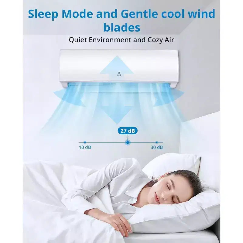 Climatiseur mini-split 9 000 BTU, mural 19 SEER2 avec pompe à chaleur et kits d'installation, refroidit jusqu'à 42 m², Wi-Fi et télécommande, 115 V