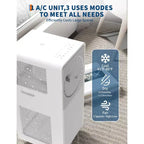 Aire acondicionado portátil 3 en 1 de 10,000 BTU (14.2 x 13.8 x 27.6 pulgadas) Blanco, 1 unidad, ultra silencioso 49dB para dormitorio, habitación compartida, con kit para ventana y control remoto