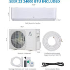 Minisplit AC/Bomba de Calor de 24.000 BTU, 23 SEER2 - WiFi Inteligente, Montaje en Pared, Blanco, Enfría/Calienta 139 m², Incluye Kit de Línea de Cobre de 4,8 m