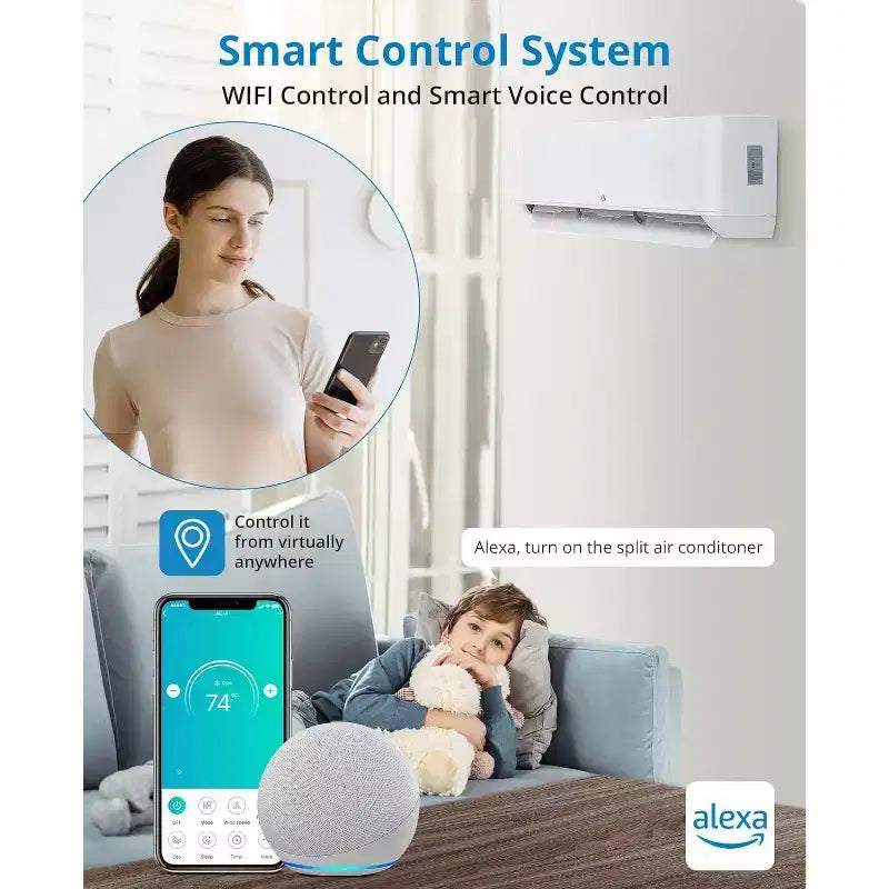 Minisplit AC/Bomba de Calor de 24.000 BTU, 23 SEER2 - WiFi Inteligente, Montaje en Pared, Blanco, Enfría/Calienta 139 m², Incluye Kit de Línea de Cobre de 4,8 m