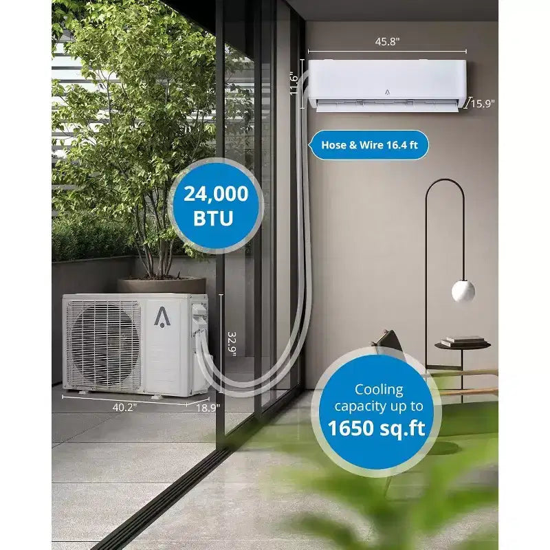 Minisplit AC/Bomba de Calor de 24.000 BTU, 23 SEER2 - WiFi Inteligente, Montaje en Pared, Blanco, Enfría/Calienta 139 m², Incluye Kit de Línea de Cobre de 4,8 m