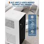 Climatiseur portable 3-en-1 de 14 000 BTU - Blanc/Noir, refroidit 70 m², ultra silencieux, télécommande incluse pour chambre/salon/bureau