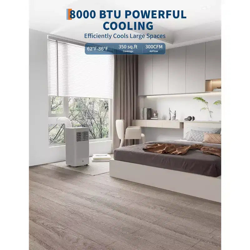 Climatiseur portable 3-en-1 8 000 BTU - Gris (NPLI9A-05CX1E), 1 unité, Refroidissement silencieux à 2 vitesses pour la maison/le dortoir/le bureau, Inclut un kit de fenêtre et une télécommande