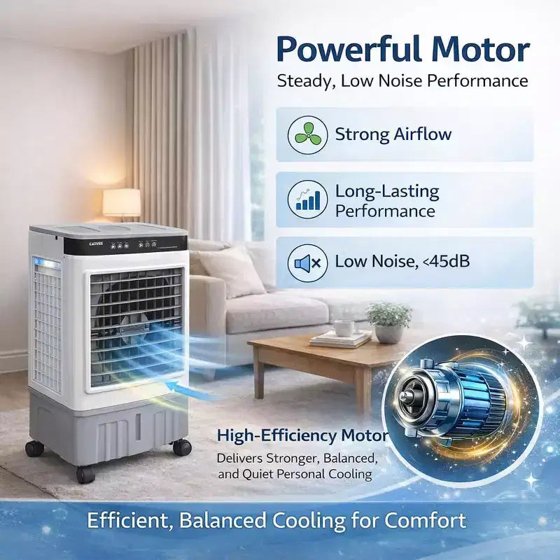 Ventilador Portátil con Aire Acondicionado - Enfriador Evaporativo de 3 Velocidades Blanco+Gris (1 Unidad) | Capacidad de 31L con Control Remoto para Dormitorio/Habitación/Oficina