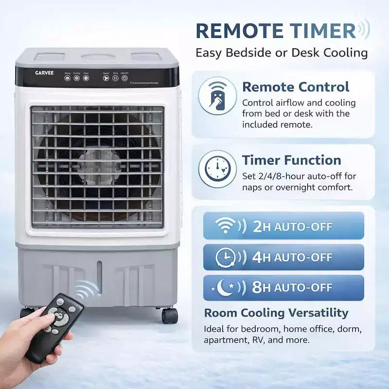Ventilador Portátil con Aire Acondicionado - Enfriador Evaporativo de 3 Velocidades Blanco+Gris (1 Unidad) | Capacidad de 31L con Control Remoto para Dormitorio/Habitación/Oficina