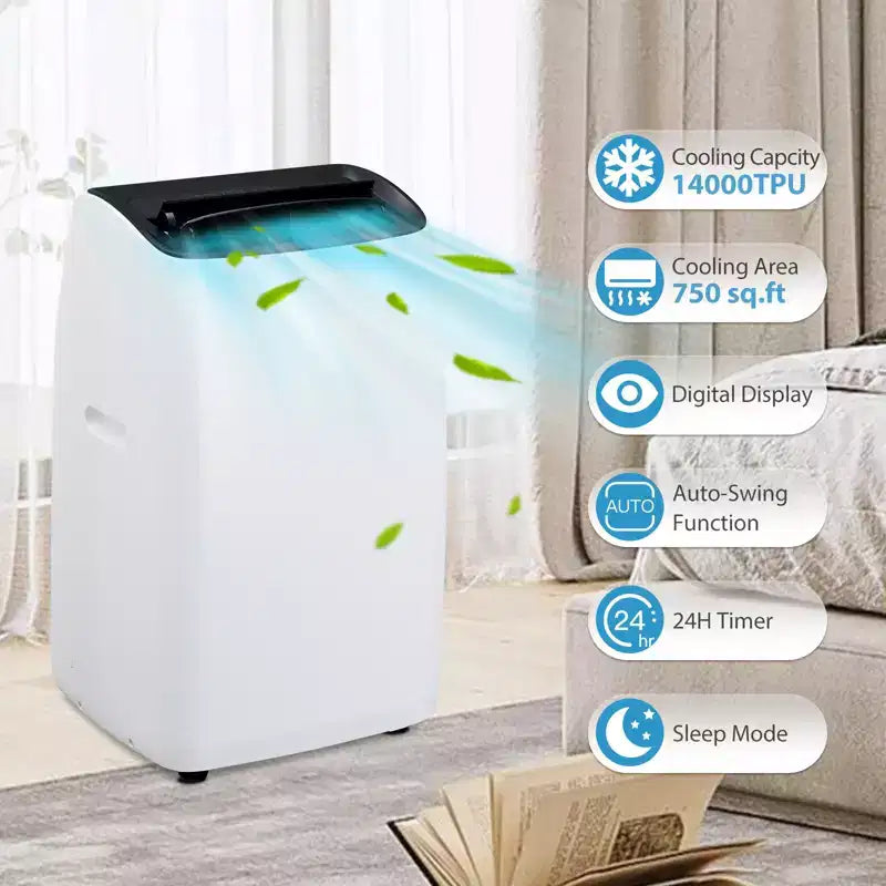 Climatiseur portable 14 000 BTU - Unité au sol blanche 4 en 1 (1 pack) pour grandes pièces jusqu'à 70 m² | Chauffage et déshumidificateur inclus