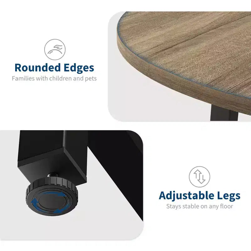Table à manger ronde de 80 cm pour 2-4 personnes, Petite table de salle à manger/cuisine compacte, Table de cuisine ronde en bois avec cadre métallique robuste