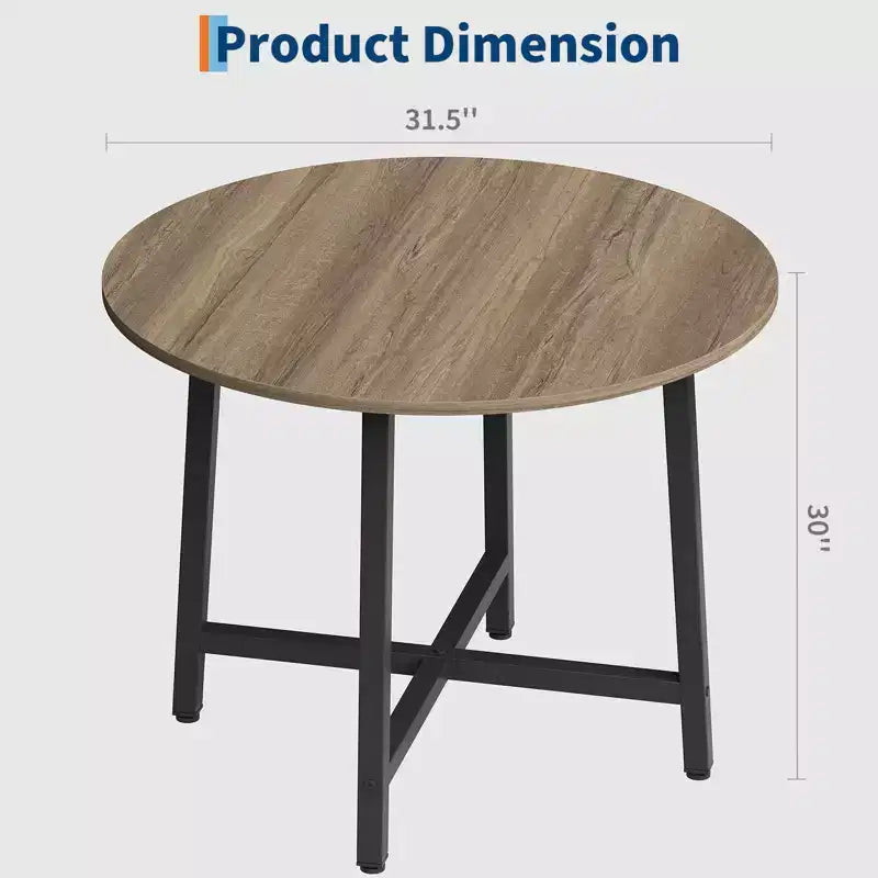 Table à manger ronde de 80 cm pour 2-4 personnes, Petite table de salle à manger/cuisine compacte, Table de cuisine ronde en bois avec cadre métallique robuste