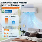 Climatiseur mini-split AMERLIFE 12 000 BTU avec pompe à chaleur, inverseur 220 V, commande Wi-Fi, couverture de 70 m²