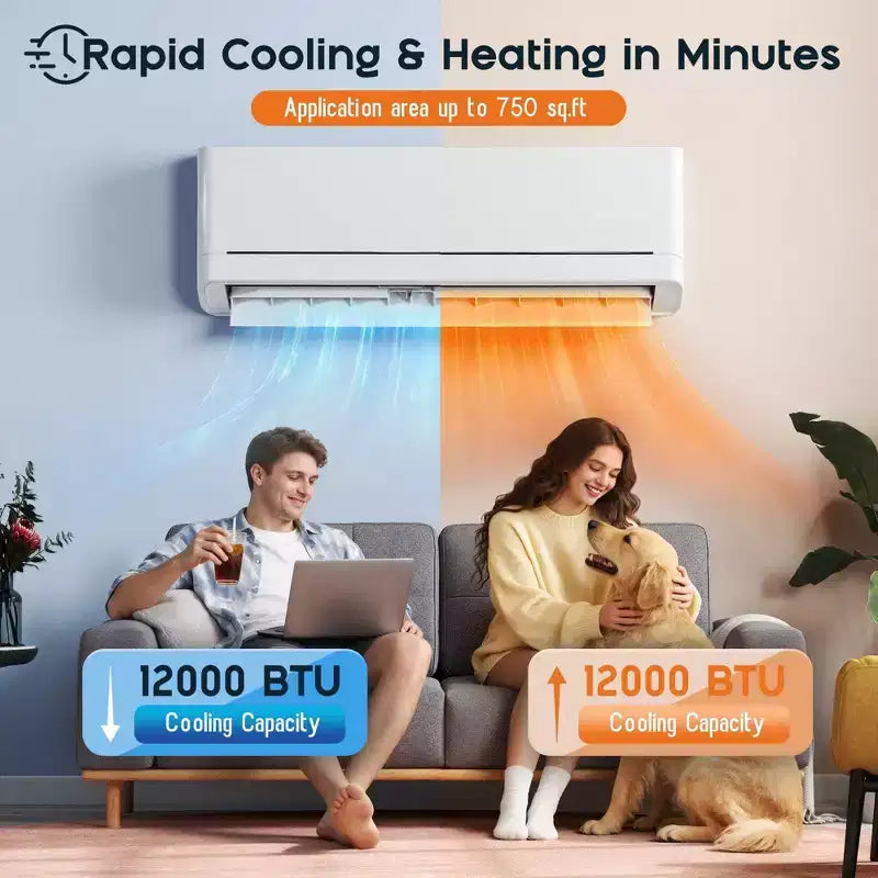 Climatiseur mini-split AMERLIFE 12 000 BTU avec pompe à chaleur, inverseur 220 V, commande Wi-Fi, couverture de 70 m²