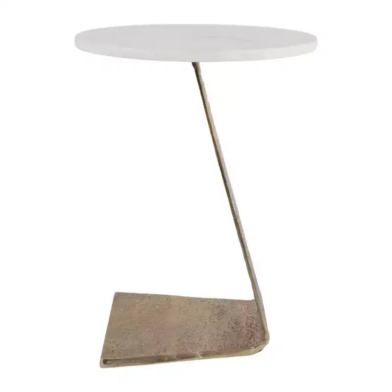Table d'appoint moderne avec base inclinée pour la décoration de chambre - Petite table d'appoint contemporaine pour la décoration de maison et de salon - 22, Blanc et Or