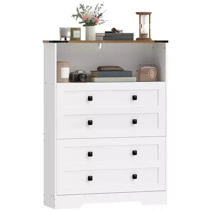 HOMCOM Shoe Cabinet with 2 Flip Drawers, Narrow Shoe Storage Cabinet with Adjustable Shelves and Open Shelf, Holds 12-16 Pairs