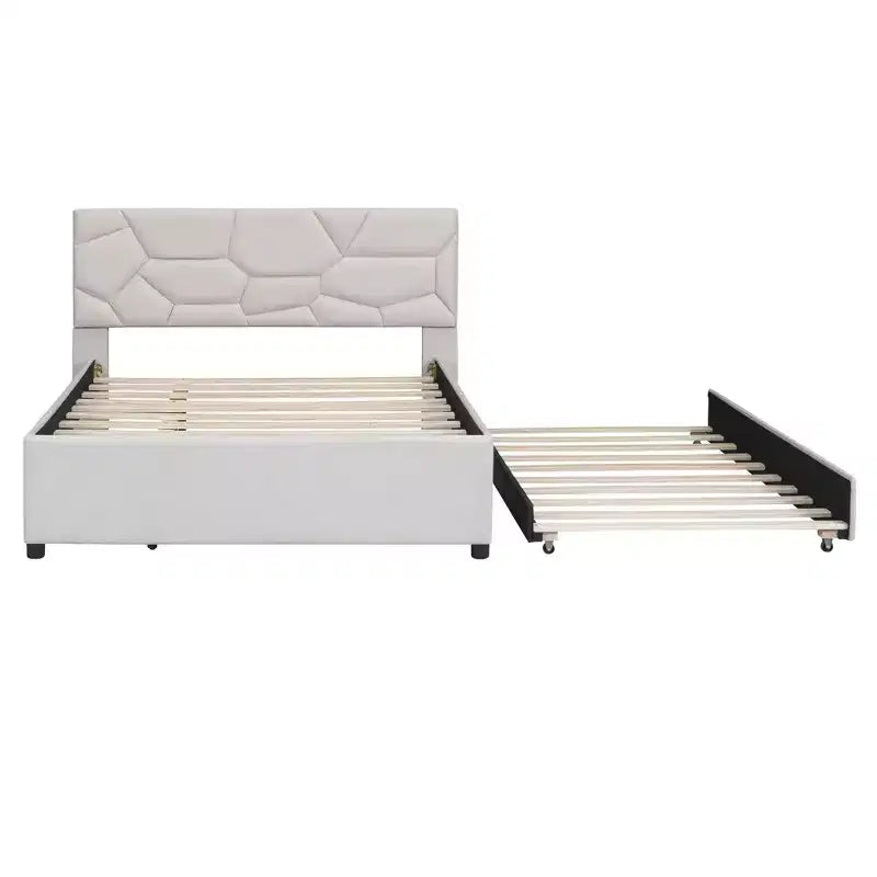 MAYEERTY Brick Pattern Upholstered Platform Bed with Twin XL Trundle, No Box Spring Needed