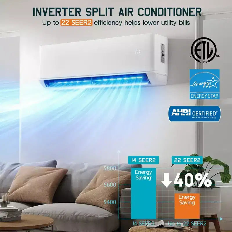Système de climatisation mini-split 3 zones AMERLIFE 28K BTU (12K+12K+12K) avec contrôle WiFi, 22 SEER2, blanc