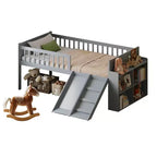 Twin Bed Frame with Storage Shelf, Slide and Ladder, Wood Platform Bed with Guardrail, Gray