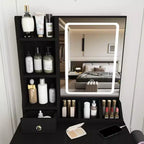 GDFStudio Sneha Modern Wooden Vanity Desk with Adjustable LED Light, Mirror and 1 Dressing Chair