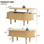JVNOXK Fluted Lift Top Coffee Table with Hidden Compartment, Wooden Center Table, Modern Oval Lift Tabletop forLiving Room Office,Natural