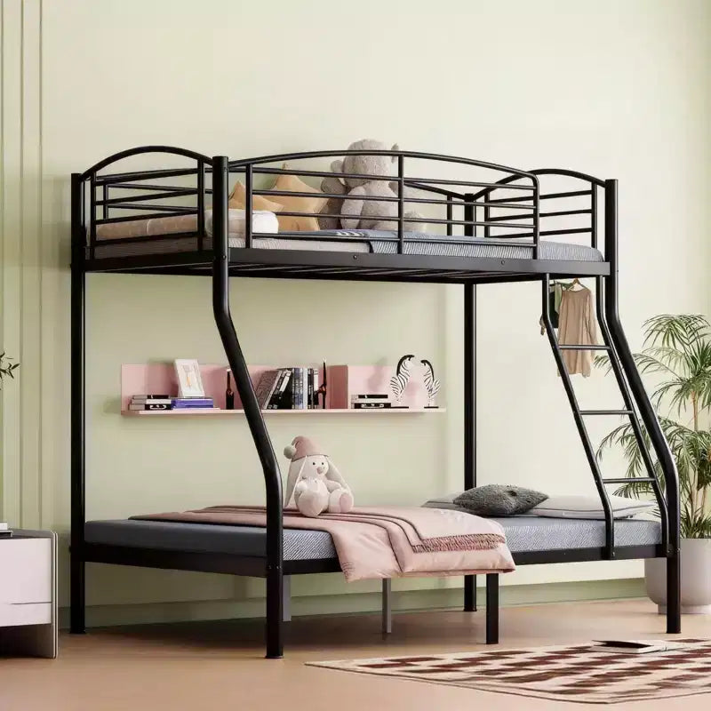 Metal Twin Over Full Bunk Bed Frame, Heavy Duty Space-Saving Design with Ladder and Safety Guardrail, Rounded Edges for Kids, Teens, Dorm Rooms