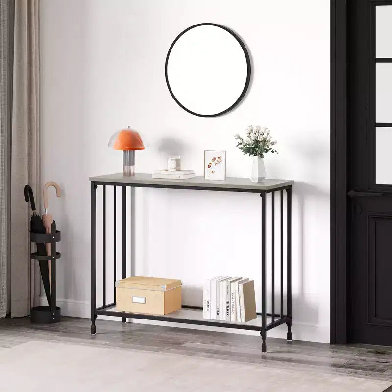Console, table de canapé, avec étagère en verre et cadre en métal, table de couloir étroite, console étroite, pour entrée, salon, chambre