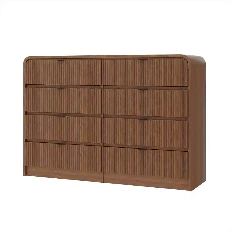 Modern 6/8-Drawer Dresser with Rounded Edges, Wide Walnut Wood Chest of Drawers, Horizontal Storage Cabinet Organizer for Bedroom & Living Room