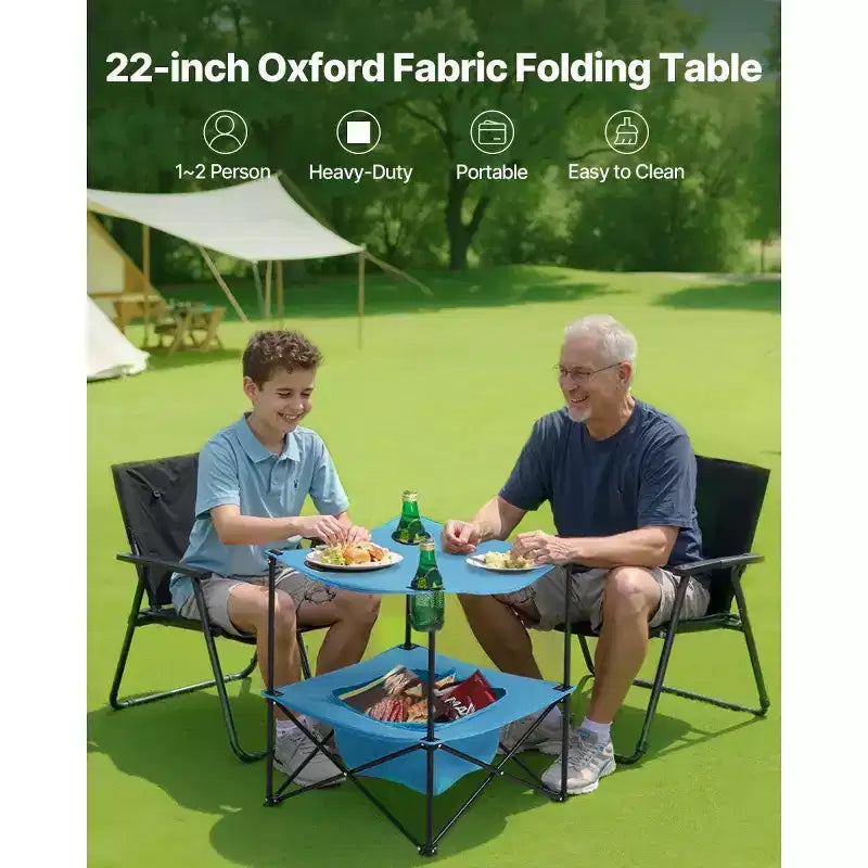 AEELLEEA Folding Portable Camping Table with 4 Cup Holders, Oxford Fabric Outdoor Picnic Table