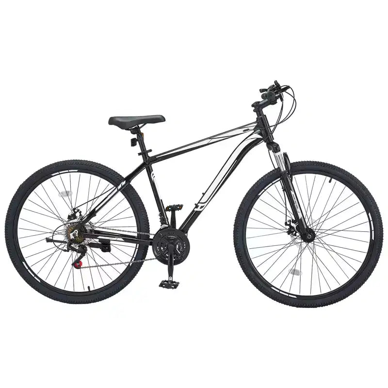 NAYSAYE Bicicleta de Montaña de 29 Pulgadas con Suspensión Delantera de 21 Velocidades Frenos de Disco Dobles para Aventuras en Senderos al Aire Libre, Blanco Negro, 56.3*8.66*30.71