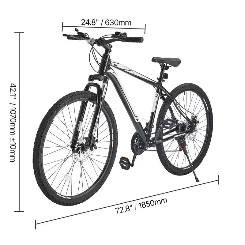NAYSAYE Bicicleta de Montaña de 29 Pulgadas con Suspensión Delantera de 21 Velocidades Frenos de Disco Dobles para Aventuras en Senderos al Aire Libre, Blanco Negro, 56.3*8.66*30.71