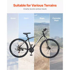NAYSAYE Bicicleta de Montaña de 29 Pulgadas con Suspensión Delantera de 21 Velocidades Frenos de Disco Dobles para Aventuras en Senderos al Aire Libre, Blanco Negro, 56.3*8.66*30.71