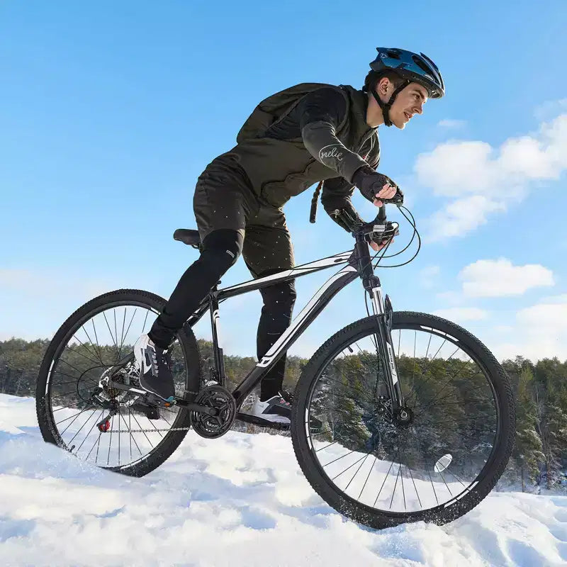 NAYSAYE Bicicleta de Montaña de 29 Pulgadas con Suspensión Delantera de 21 Velocidades Frenos de Disco Dobles para Aventuras en Senderos al Aire Libre, Blanco Negro, 56.3*8.66*30.71