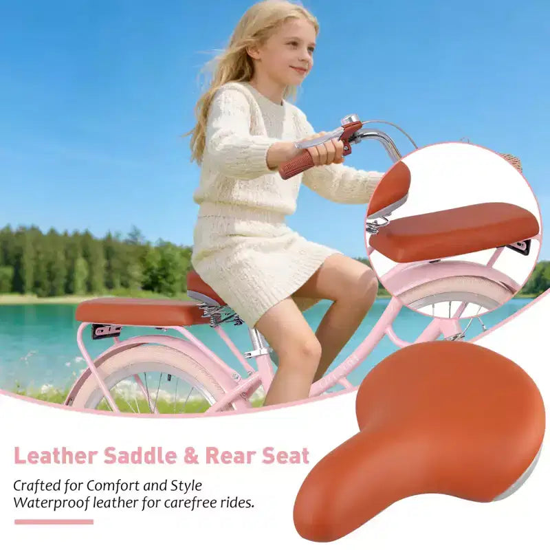 Bicicleta urbana NAYSAYE Beach Cruiser para niñas con cesta delantera y cuadro de acero resistente para un viaje cómodo en la ciudad, rosa, 58.39*24.53*36.93