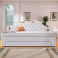 Padded Full Size Daybed Bed Upholstered Sofa Bed with Storage Drawers, Trundle Bed & LED Belt - ModernLuxe