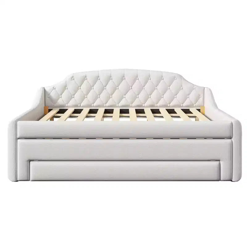 Padded Full Size Daybed Bed Upholstered Sofa Bed with Storage Drawers, Trundle Bed & LED Belt - ModernLuxe